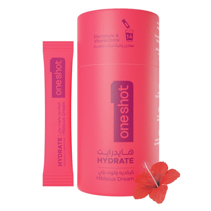 Oneshot Hydrate – مشروب الإلكتروليت – Hibiscus Dream (14 ساشيه)