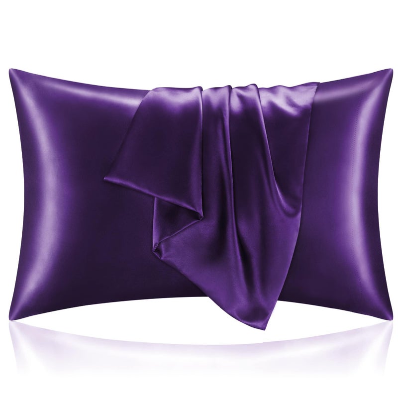 BEDELITE Satin Pillowcase with Zipper Plum Purple Pillow Cases Queen Size Set of 2 Super Soft and Cooling Similar to Silk Pillow Cases Gift for Women Men20x30 Inches