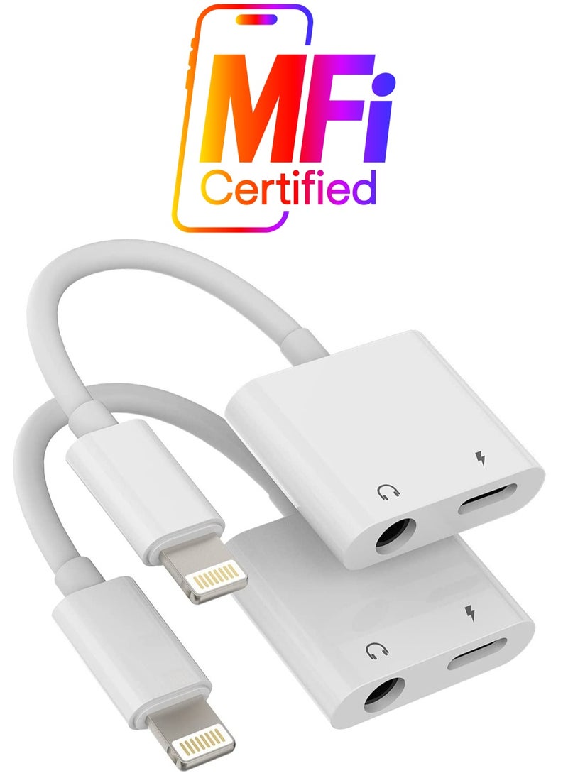 Generic Iphone AUX Adapter for Headphone Jack Dongle Cable 2 in 1(2pack)Lightning to 3.5mm Splitter Charger Audio Cord Adaptador Para Apple MFI Certified Music Earphone Converter for 7 8 X Xr 13 12 11 Pro Max  - Image 1