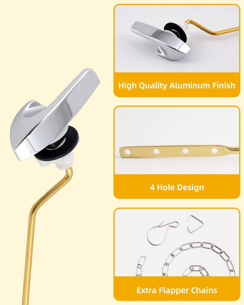 iFealClear Universal Brass Toilet Handle Replacement Kit, Side/Angle Mount Toilet Flush Handle Compatible with Kohler K-GP30324-CP/TOTO/American Standard, Stainless Steel Flapper Chain, Chrome - Image 2