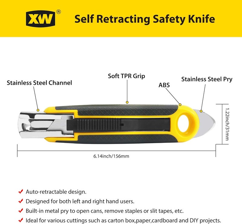 XW Self Retracting Safety Utility Knife, Auto Retractable Box Cutter of Assorted Colors, Extra 10 Blades Included, 3-Pack - Image 4