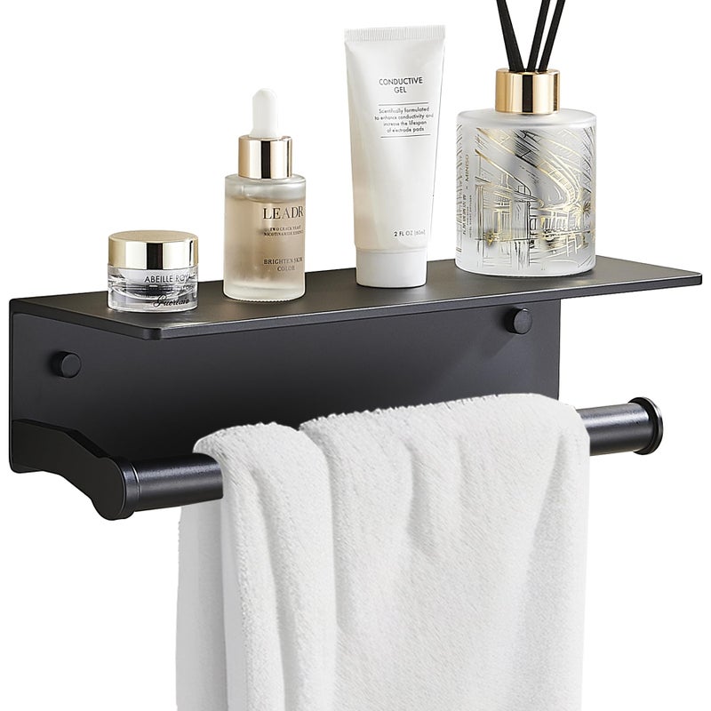 Dr.DJ Toilet Paper Holder with Shelf  Thick Paper Towel Holder for Bathroom Organizer & Storage Wall Mount  RV Toilet Paper Holder with Adhesive & Screw Black - Image 1