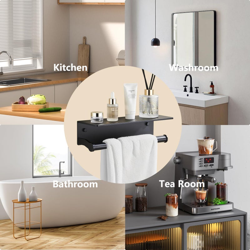 Dr.DJ Toilet Paper Holder with Shelf  Thick Paper Towel Holder for Bathroom Organizer & Storage Wall Mount  RV Toilet Paper Holder with Adhesive & Screw Black - Image 2