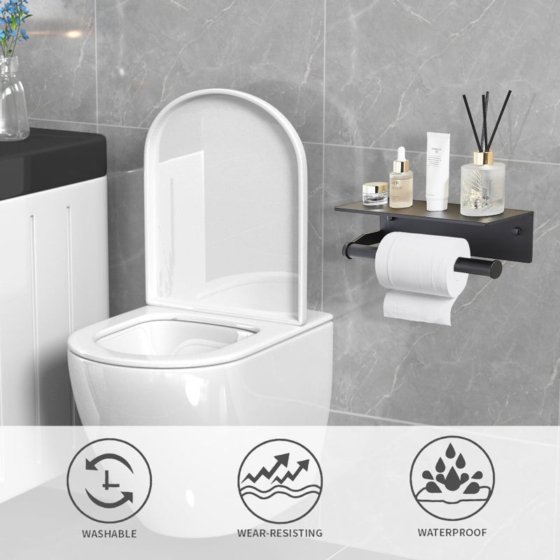 Dr.DJ Toilet Paper Holder with Shelf  Thick Paper Towel Holder for Bathroom Organizer & Storage Wall Mount  RV Toilet Paper Holder with Adhesive & Screw Black - Image 3