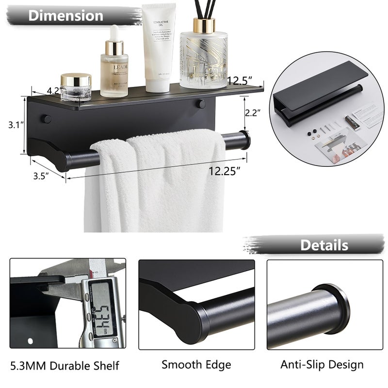 Dr.DJ Toilet Paper Holder with Shelf  Thick Paper Towel Holder for Bathroom Organizer & Storage Wall Mount  RV Toilet Paper Holder with Adhesive & Screw Black - Image 4