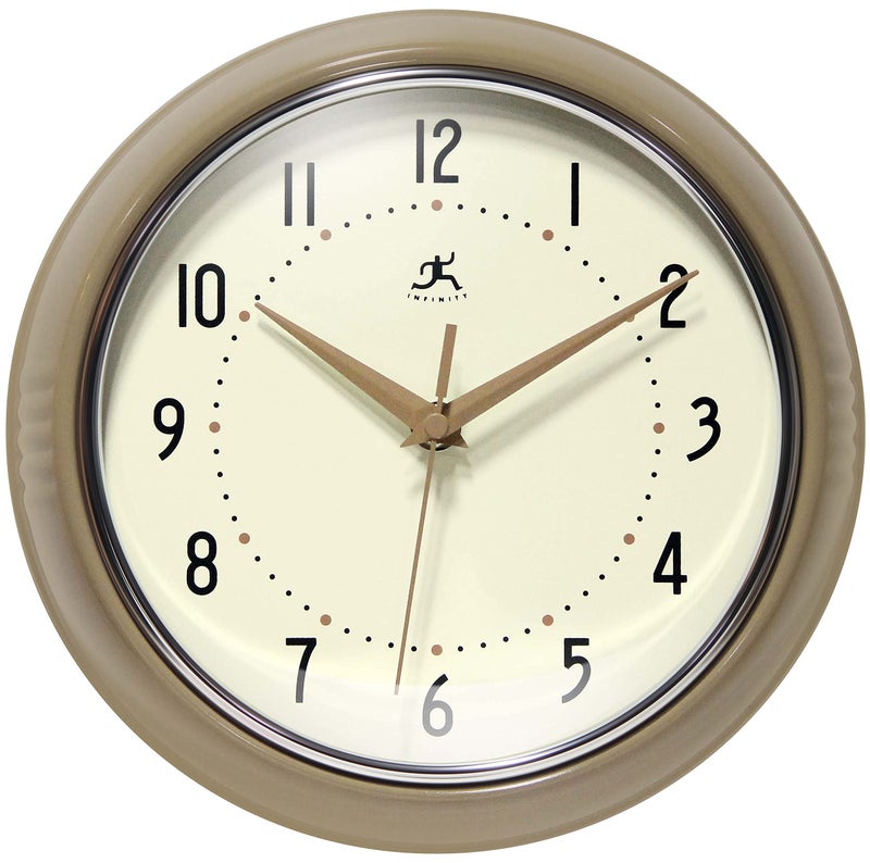 Infinity Instruments LTD Retro 9 inch Silent Sweep NonTicking Mid Century Modern Kitchen Diner Wall Clock Quartz Movement Retro Wall Clock Decorative Latte