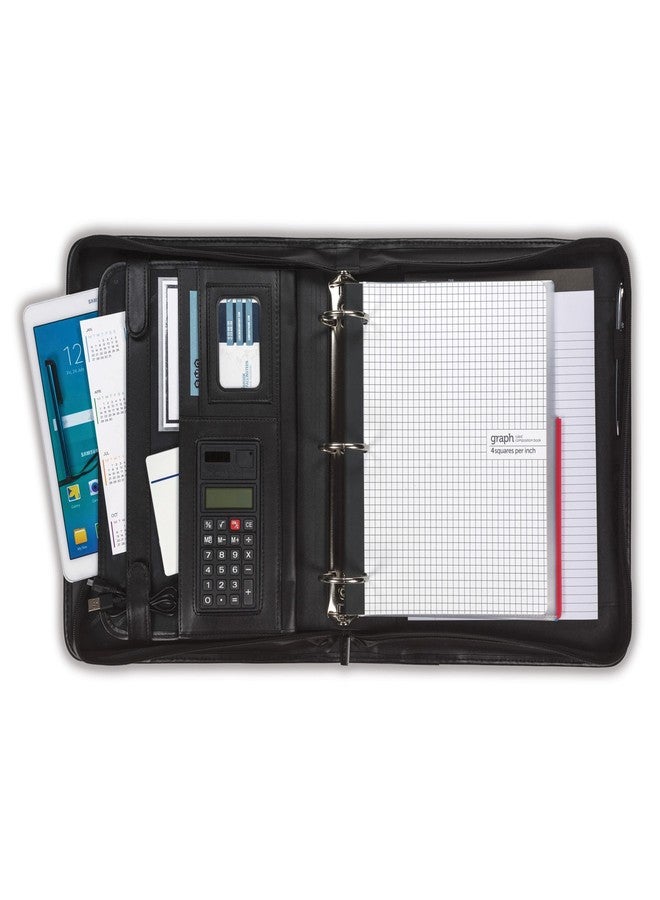 Samsill Professional Padfolio/Portfolio with Zippered Closure Case, 2 Inch Removable Round Ring Binder, Retractable Handles, Interior 10.1” Tablet Sleeve, Black - Image 2