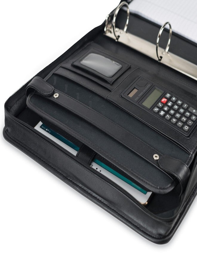Samsill Professional Padfolio/Portfolio with Zippered Closure Case, 2 Inch Removable Round Ring Binder, Retractable Handles, Interior 10.1” Tablet Sleeve, Black - Image 3