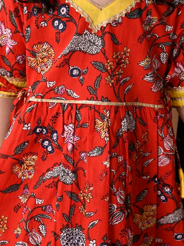 superminis Girls Cotton Floral Printed Gota Patti Work Half Sleeves Kurti and Sharara (6-12 Months, Red) - Image 5