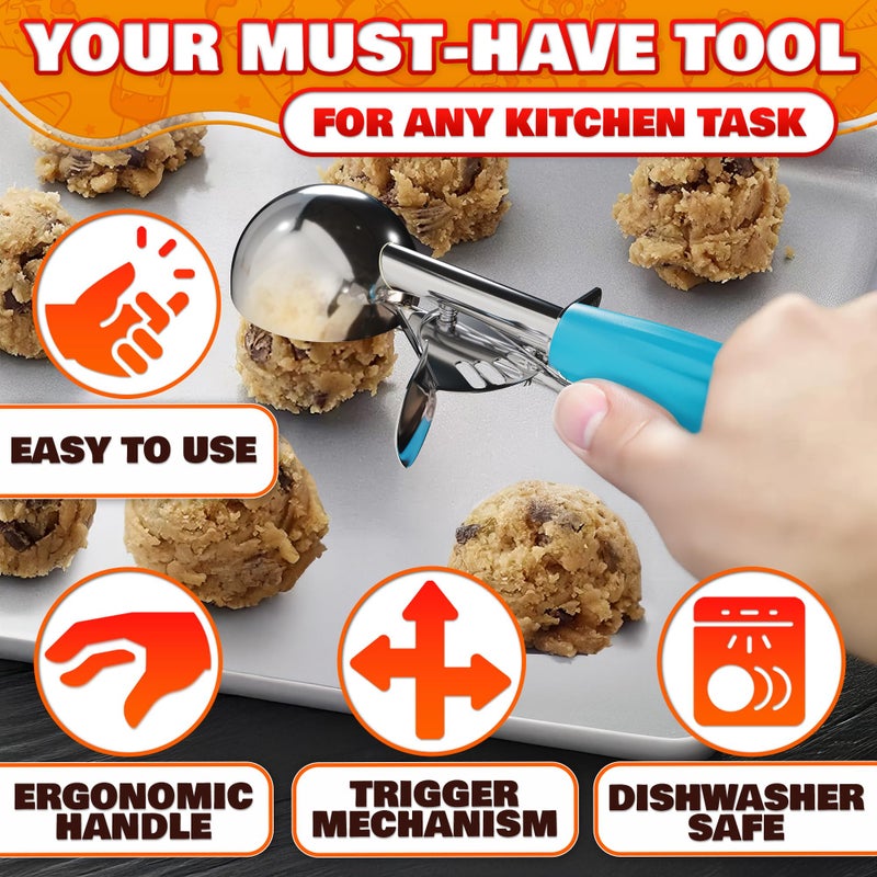 Reluen Cookie Scoop Set - Ice Cream Scoop with Trigger - Cookie Scoops for Baking Set of 3#16 (2.7 oz), #20 (2 oz), #30 (1.25 oz), Stainless Steel Versatile Tool, Portion Control for Cookies and Treats Prep - Image 4