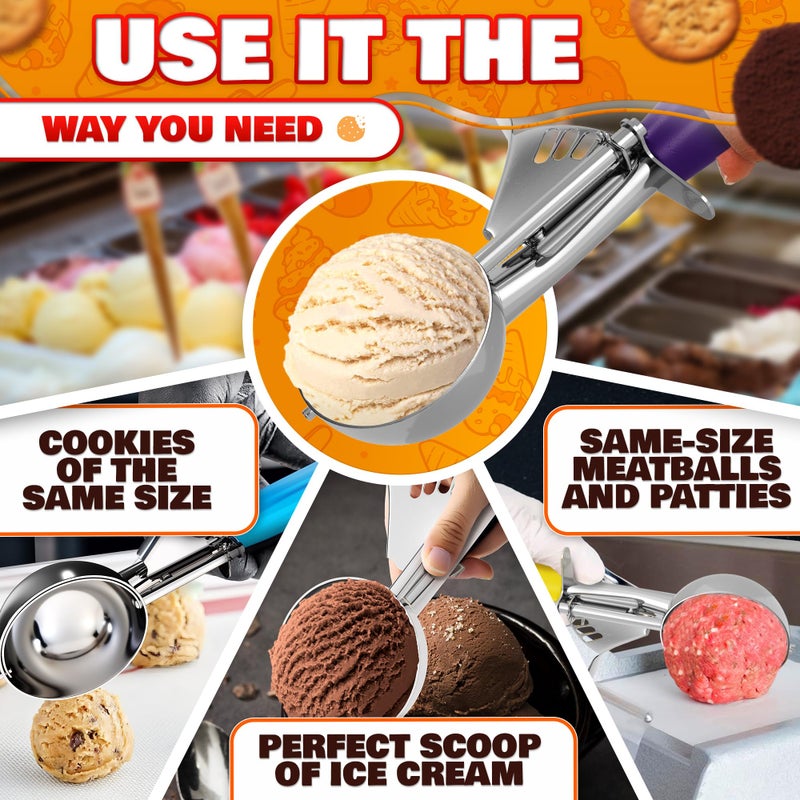 Reluen Cookie Scoop Set - Ice Cream Scoop with Trigger - Cookie Scoops for Baking Set of 3#16 (2.7 oz), #20 (2 oz), #30 (1.25 oz), Stainless Steel Versatile Tool, Portion Control for Cookies and Treats Prep - Image 5