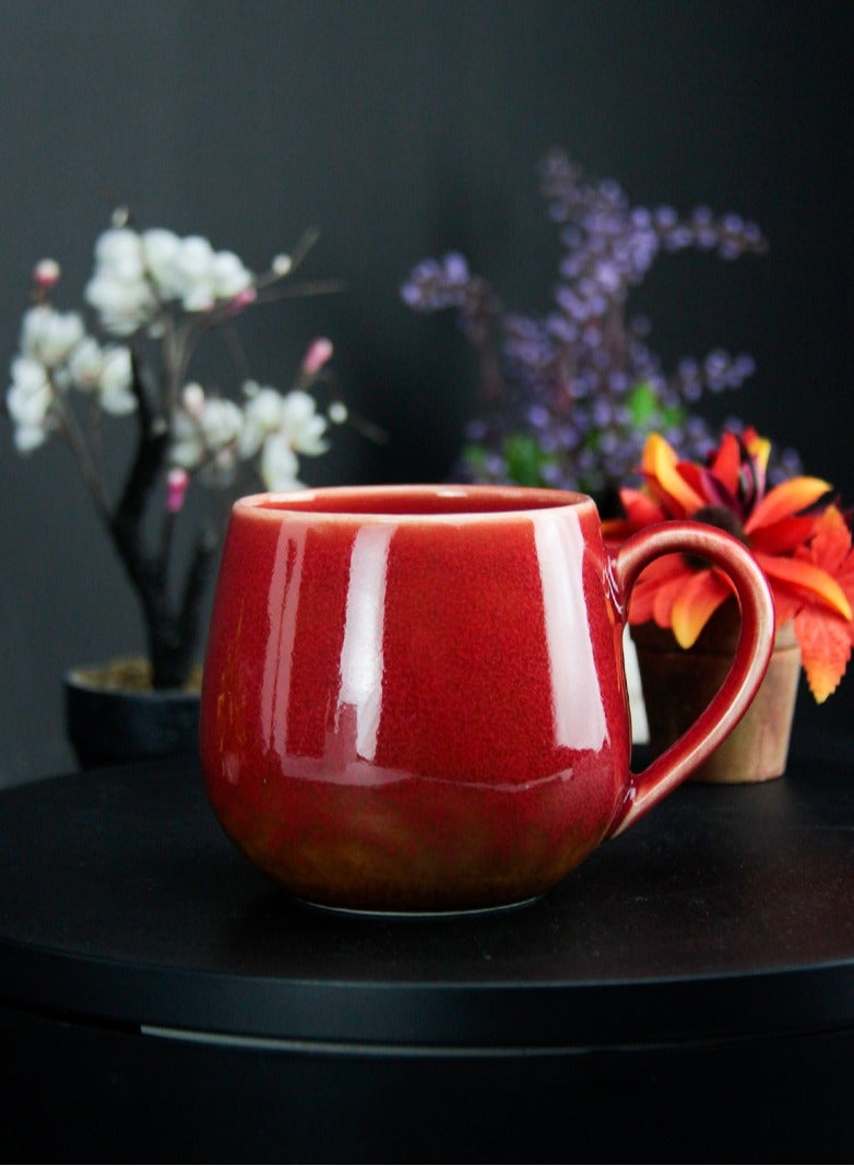 تيلاند كوب بورسلين BTQ مثالي للقهوة والشاي واللاتيه والكابتشينو والكاكاو الساخن والحليب وكوب شاي سيراميك للحفلات هدية لمحبي الشاي والمكتب المنزلي 400 مل أحمر - Image 3