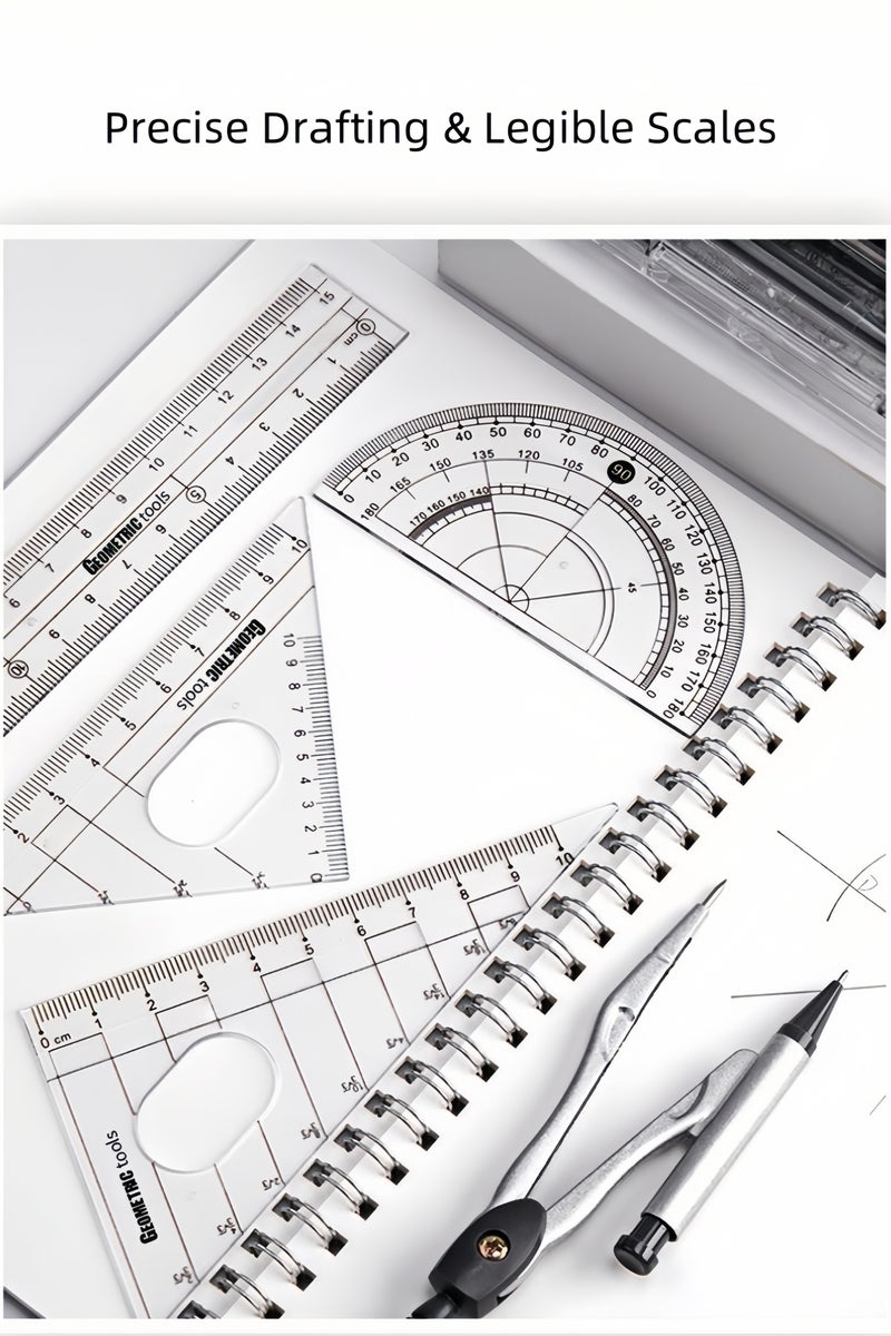 Geometry Set, 8 pcs, Compass for Geometry Compass, Geometry Kit Set with Shatterproof Storage Box, Math Compass, Geometry Set for School, Compass Math, Protractor and Compass Set - Image 4