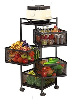 Rotating Multi-Layer Kitchen Storage Shelf,Fruit Vegetable Basket，Floor-Standing Rolling Vertical Shelving