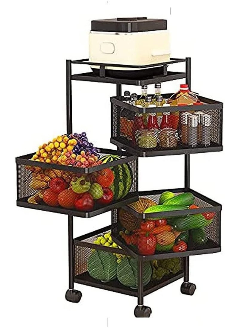 BLOOMING TIME - Rotating Multi-Layer Kitchen Storage Shelf,Fruit Vegetable Basket，Floor-Standing Rolling Vertical Shelving - Image 1