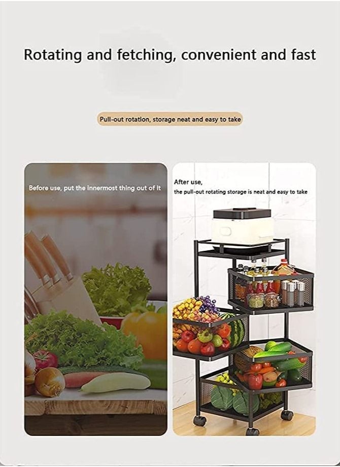 BLOOMING TIME - Rotating Multi-Layer Kitchen Storage Shelf,Fruit Vegetable Basket，Floor-Standing Rolling Vertical Shelving - Image 1