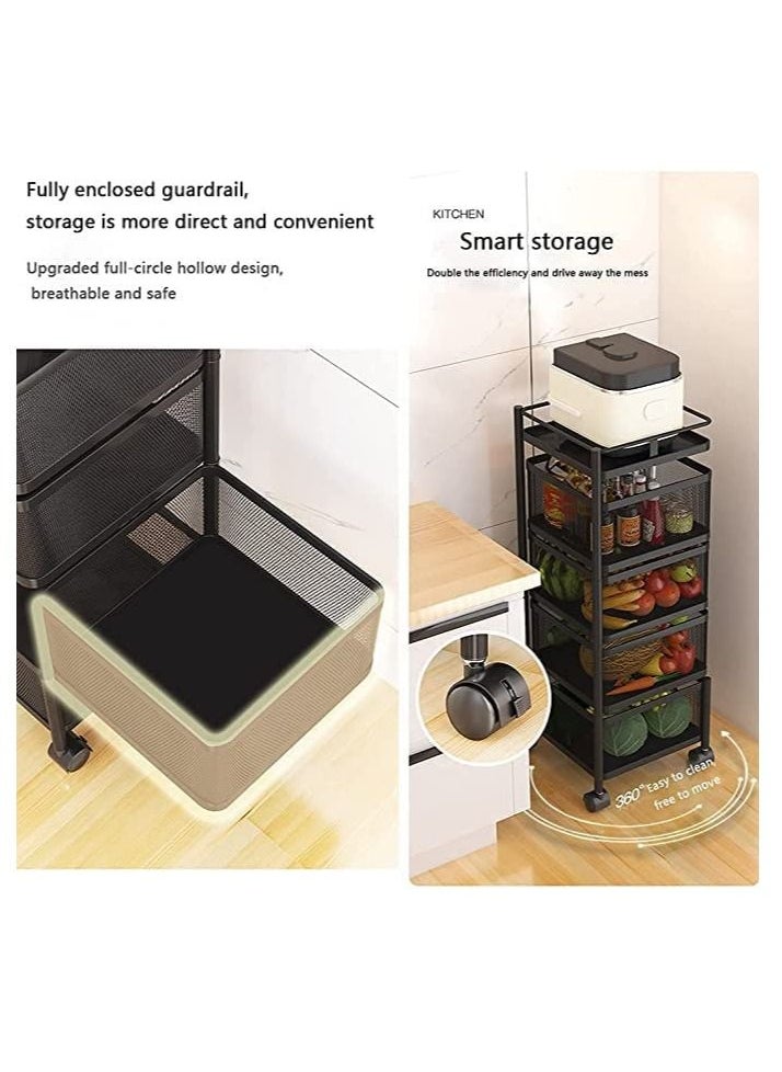 BLOOMING TIME - Rotating Multi-Layer Kitchen Storage Shelf,Fruit Vegetable Basket，Floor-Standing Rolling Vertical Shelving - Image 1