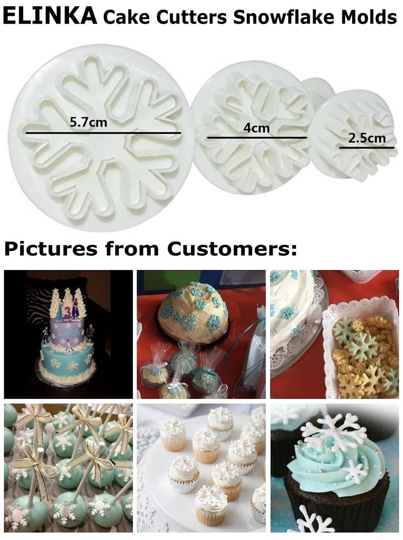 Elinka Snowflake Cookie Cutter 6PCS Snowflake Fondant Cutters Decorating Mold Embossing Tool Christmas Cookie Cutters Snowflake Plunger Cake Cutter - Image 2