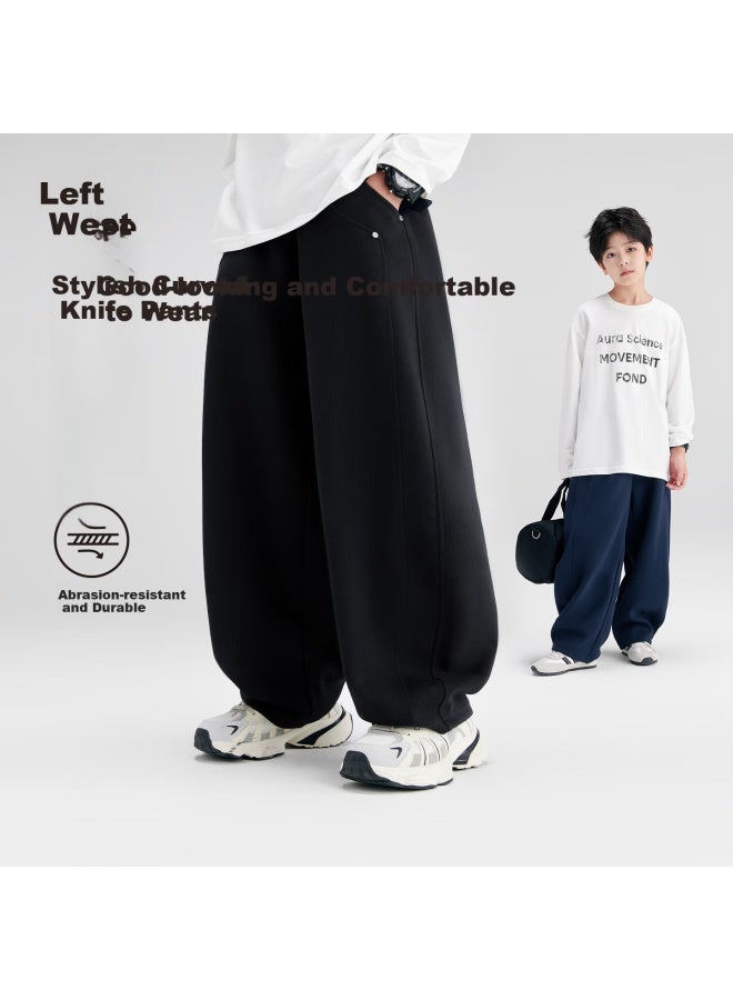 Zuoxi Boys' Pants, New Style Children's Sweatpants, Autumn Wear For Older Kids, Trendy Curved-leg Trousers, Flax Gray, Size 140 - Image 1