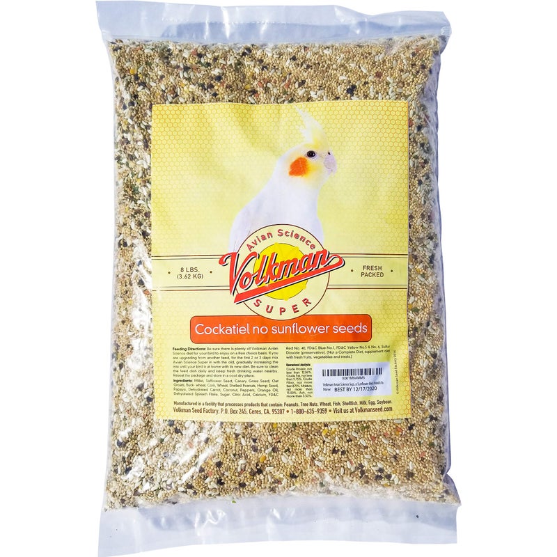 Volkman Avian Science Super Cockatiel No Sunflower Bird Food Daily Diet for Lovebirds Green Cheeked Conures Sun Conures, One 8lb Bag - Image 1