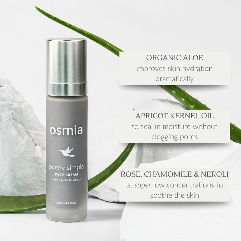 Osmia Skincare - Natural Purely Simple Face Cream For Sensitive + Reactive Skin | Apricot Kernel, Kukui, Rose, Chamomile Oils + Aloe | Clean Beauty For Healthy Skin (1.7 oz | 50 ml) NEW PACKAGING - Image 4