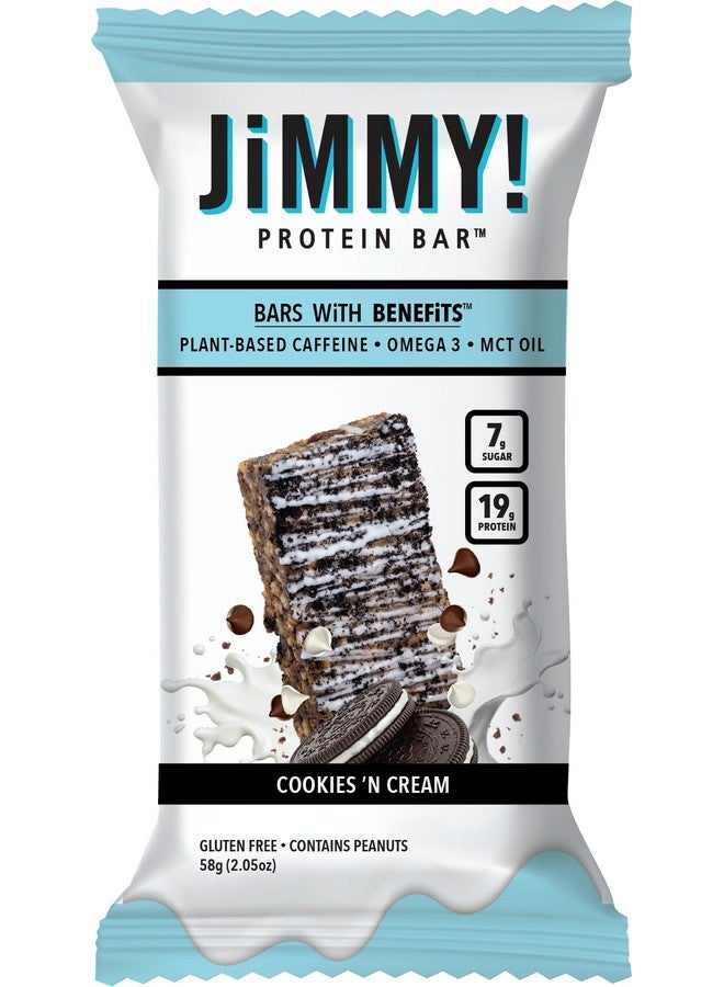 JIMMYBAR JiMMY'S! Functional Protein Bar - Cookies and Cream -12 Count - 18g Protein with Caffeine, Omega 3 and MCT Oils - Low Sugar, Gluten Free, Energy-Boosting - Image 1