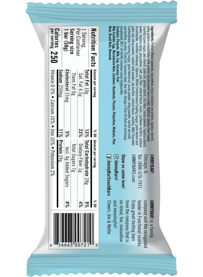 JIMMYBAR JiMMY'S! Functional Protein Bar - Cookies and Cream -12 Count - 18g Protein with Caffeine, Omega 3 and MCT Oils - Low Sugar, Gluten Free, Energy-Boosting - Image 3