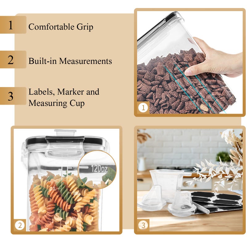 PRAKI Cereal Containers Storage Set (4L,135.2 Oz), 4PCS Airtight Food Storage Containers with Pour Spout for Kitchen & Pantry Organization Cereal Dispensers with 20 labels, Measuring Cup & Marker - Image 3