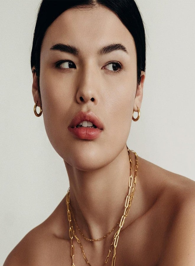 BMMYE 14k Gold Plated Chunky Hoop Earrings - Lightweight Hollow Tube Earings for Women - Hypoallergenic - 25mm - Image 5