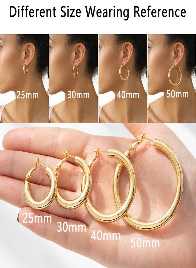 BMMYE 14k Gold Plated Chunky Hoop Earrings - Lightweight Hollow Tube Earings for Women - Hypoallergenic - 25mm - Image 4