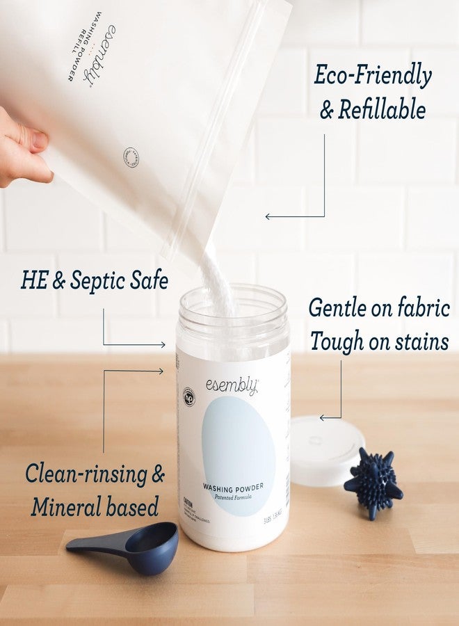 Esembly Laundry Washing Powder - HE Mineral Based Detergent for All Household Laundry and Cloth Diapers - Patented, Fragrance-Free, EWG Verified, Earth-Friendly, (3lb Refillable Canister and Scoop) - Image 4