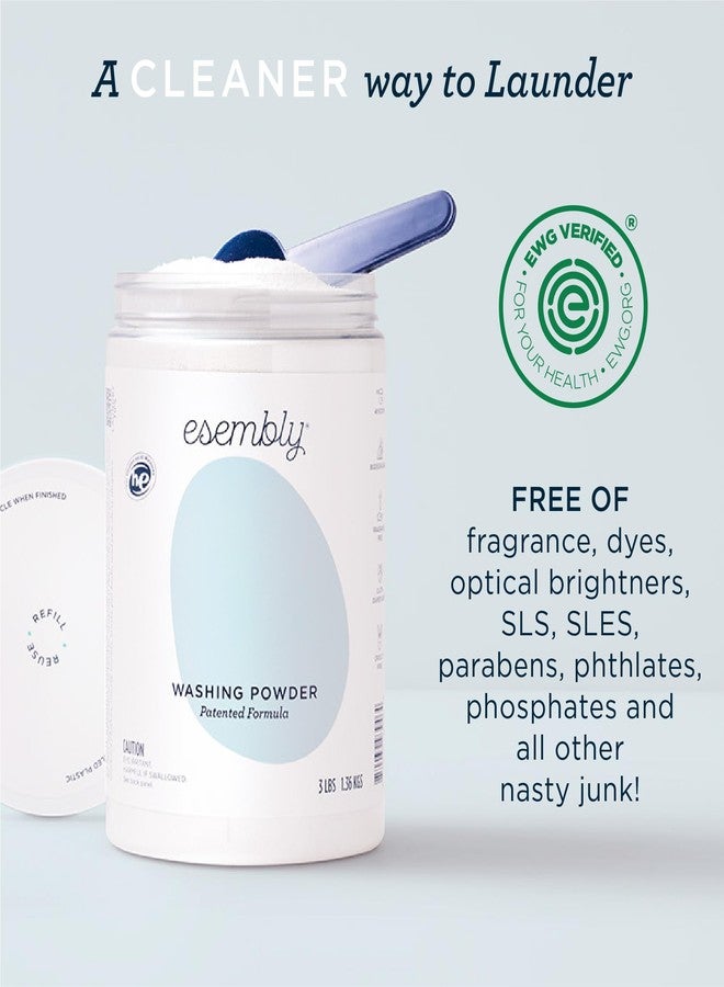 Esembly Laundry Washing Powder - HE Mineral Based Detergent for All Household Laundry and Cloth Diapers - Patented, Fragrance-Free, EWG Verified, Earth-Friendly, (3lb Refillable Canister and Scoop) - Image 3