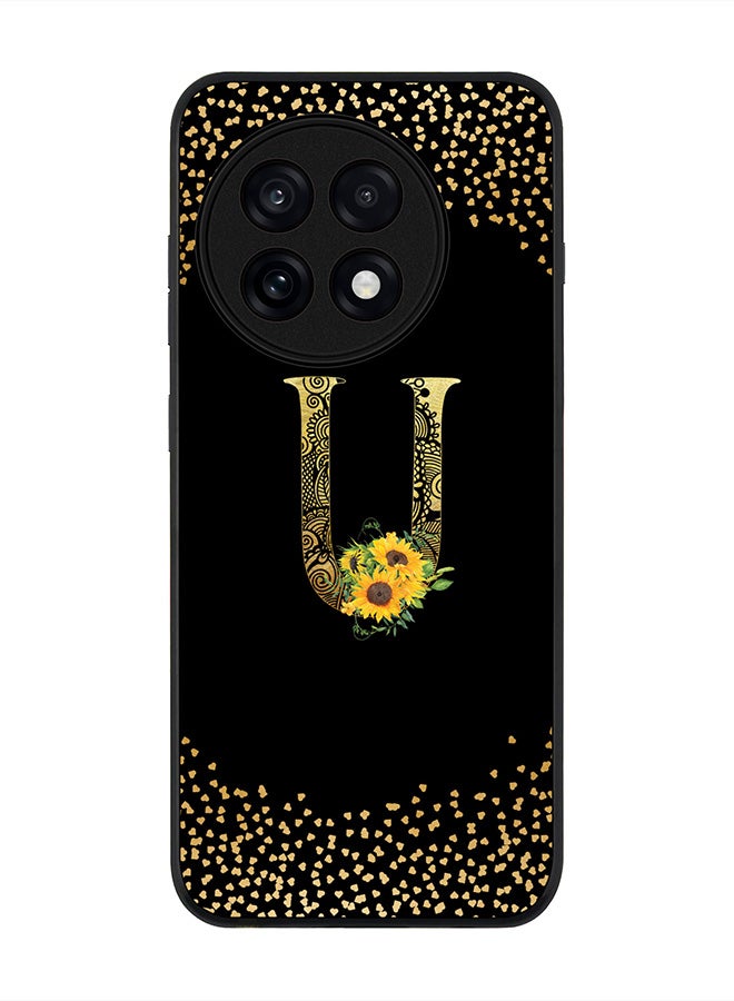 For OnePlus 13R / Ace 5 Pro Case,Slim fit Camera Protection, Shockproof Thin Phone cover  - Custom Floral Monogram - U ( Black )