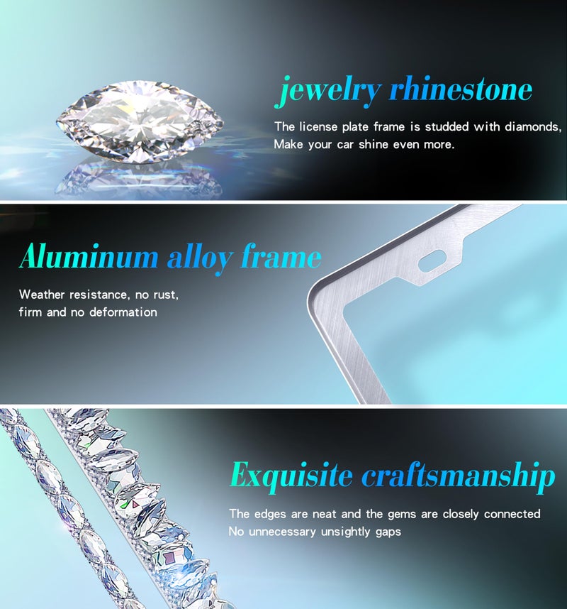 Murimt Bling License Plate Frame for Women,2 Pack Stainless Steel Rhinestone License Plate Frames | Holder Handmade Glitter Crystal Diamond Lincense Plate Cover for Girl Bedazzled Sparkly (White)â€¦ - Image 4