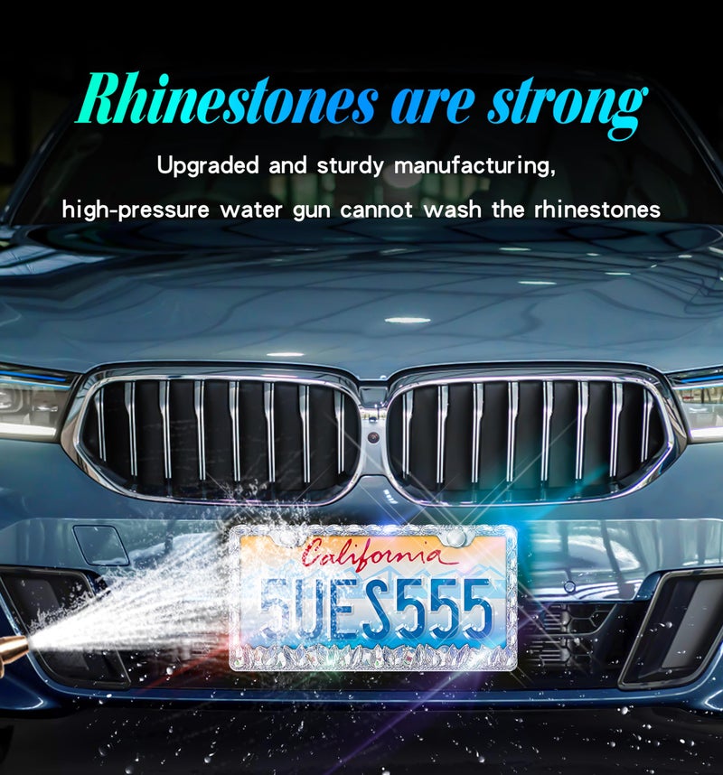Murimt Bling License Plate Frame for Women,2 Pack Stainless Steel Rhinestone License Plate Frames | Holder Handmade Glitter Crystal Diamond Lincense Plate Cover for Girl Bedazzled Sparkly (White)â€¦ - Image 5