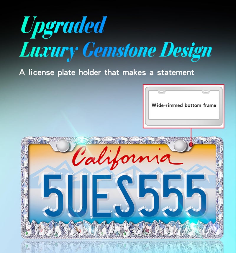Murimt Bling License Plate Frame for Women,2 Pack Stainless Steel Rhinestone License Plate Frames | Holder Handmade Glitter Crystal Diamond Lincense Plate Cover for Girl Bedazzled Sparkly (White)â€¦ - Image 3