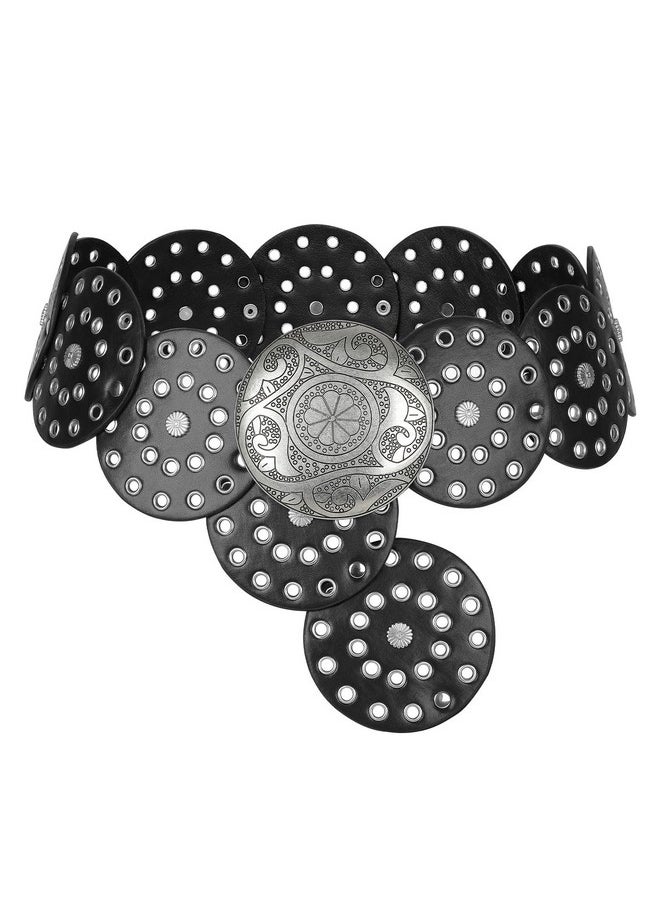 LEACOOLKEY - Women Western Leather Belt Boho Disc Conch Waist Belt For Dress Jeans - Image 1