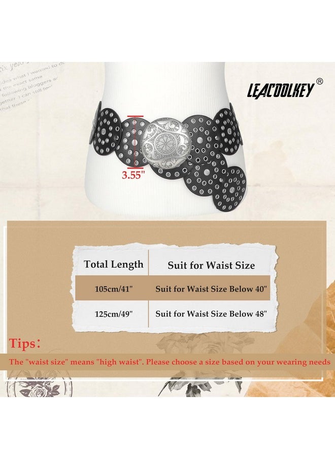 LEACOOLKEY - Women Western Leather Belt Boho Disc Conch Waist Belt For Dress Jeans - Image 1