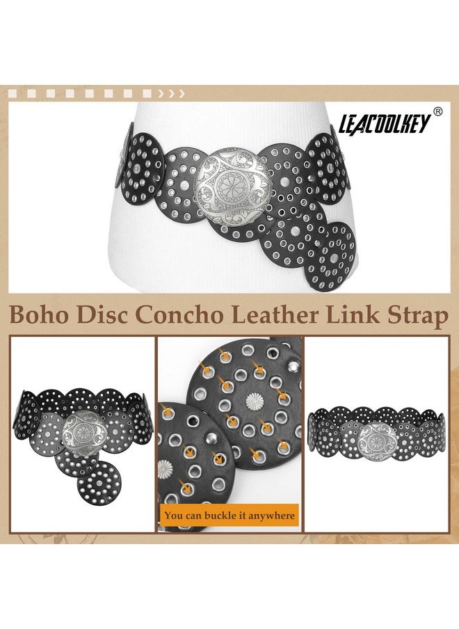 LEACOOLKEY - Women Western Leather Belt Boho Disc Conch Waist Belt For Dress Jeans - Image 1