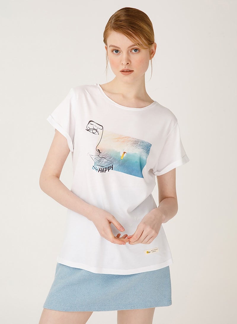 Biggdesign تي شيرت نسائي سعيد من فيسز، تصميم مخصص، مادة قطنية، تي شيرت أبيض، مقاس S - Image 1