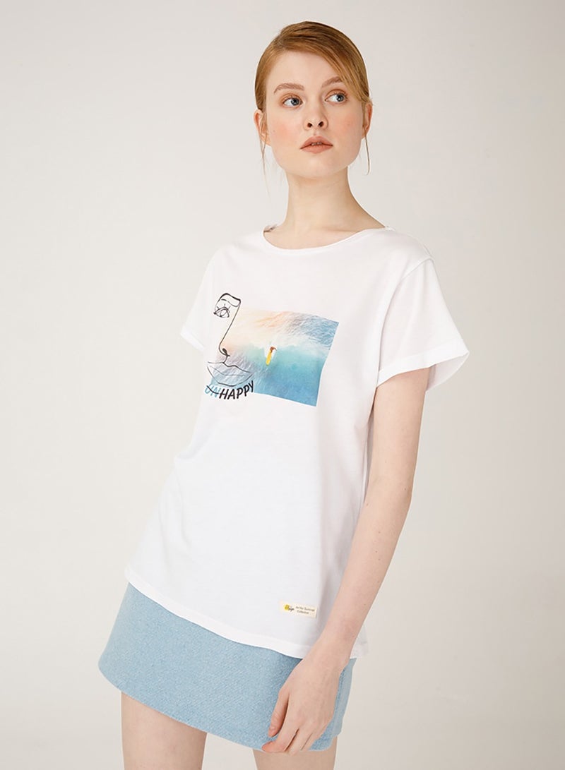 Biggdesign تي شيرت نسائي سعيد من فيسز، تصميم مخصص، مادة قطنية، تي شيرت أبيض، مقاس S - Image 3