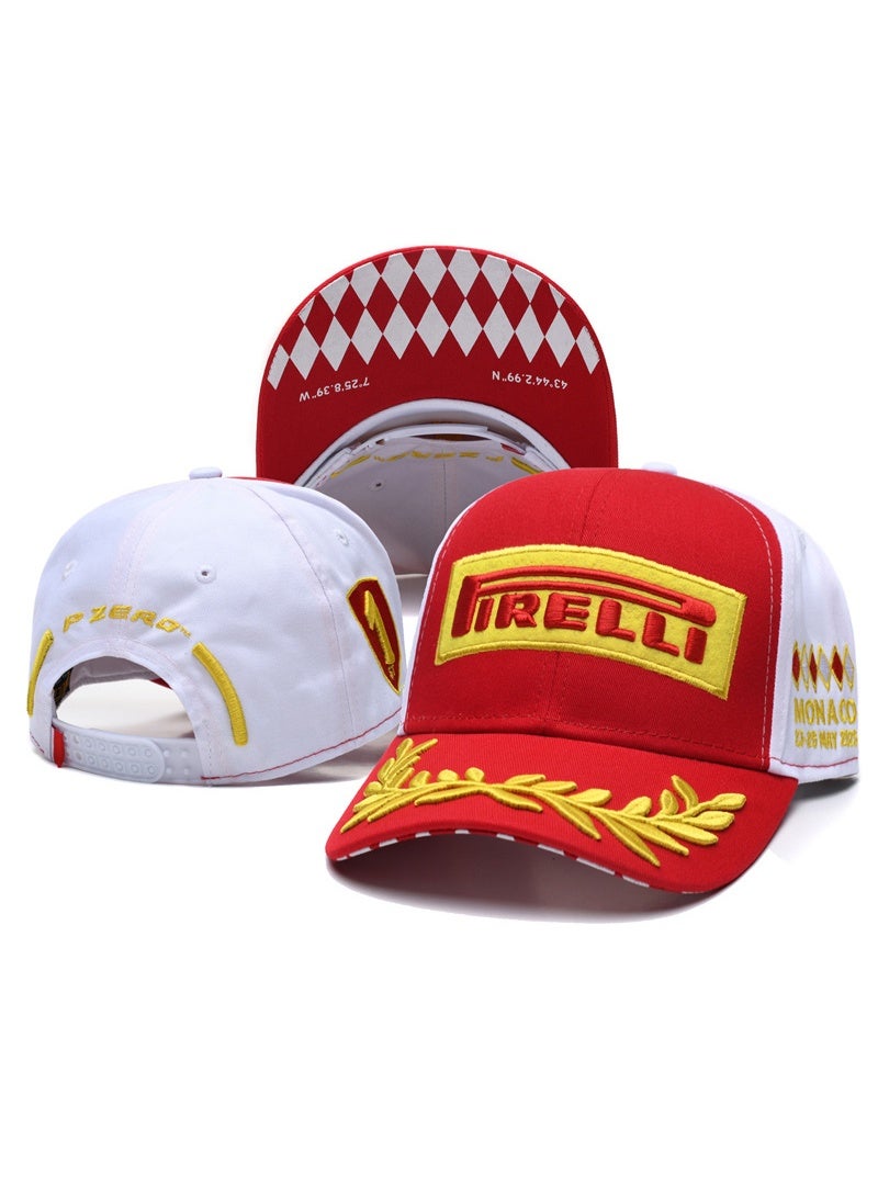 قبعة بيسبول حمراء وبيضاء من بيريلي مع تفاصيل سباق موناكو وتطريز إكليل الغار