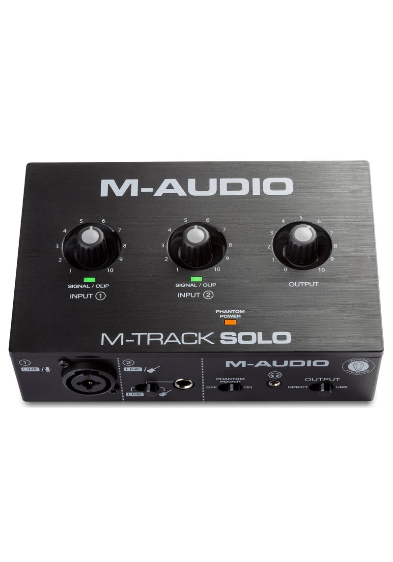 M-Audio M-Track Solo 48-KHz, 2-channel USB Audio Interface with 1 Crystal Preamp, Phantom Power and Instrument Input - Image 1