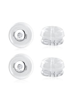 VOLUKA 2 Pairs 14K Real White Gold Earring Backs Hypoallergenic Soft Clear Silicone Earrings Backings Replacements Secure Safety For Studs Drops Comfortable  - Image 1