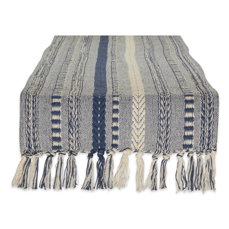 Design Imports عداء طاولة مخطط مضفر باللون الأزرق الفرنسي 15x108 - Image 1
