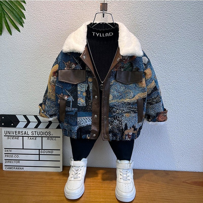 Boys' Winter Fleece-Lined Thick Coat 2023 New Baby Clothes Boy Coat Children'S Winter Leather Jacket - Image 5