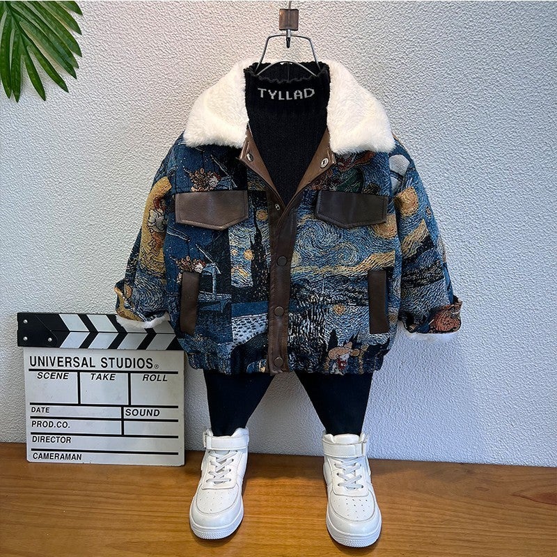 Boys' Winter Fleece-Lined Thick Coat 2023 New Baby Clothes Boy Coat Children'S Winter Leather Jacket - Image 3