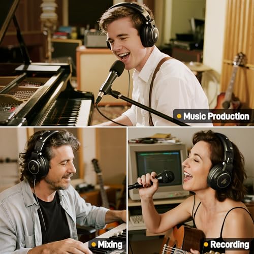 MAONO Studio Monitor Mixing DJ Headphones, 50mm Driver Professional Over Ear Wired Headset with 3.5mm to 6.35mm Jack for Guitar AMP, Piano, Music Production, Keyboard, Recording, Podcast, MH700 Black - Image 4