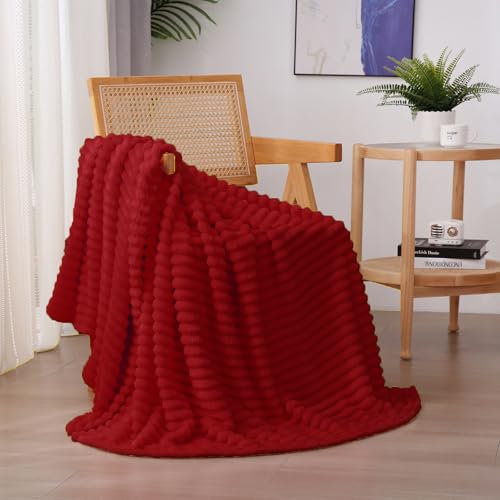 Valentines Day Decorations Red Fleece Throw Blanket 5060 for Couch Sofa BedSuper Soft Cozy Plush Microfiber Flannel Blanket with Stripes Design Lightweight for AdultsWomanGirls Gifts