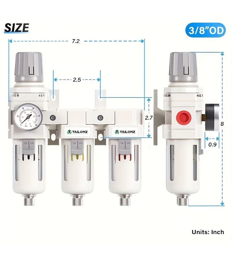 3 8 Inch NPT Air Filter Pressure Regulator With Gauge 0 150 PSI Dryer - Image 2